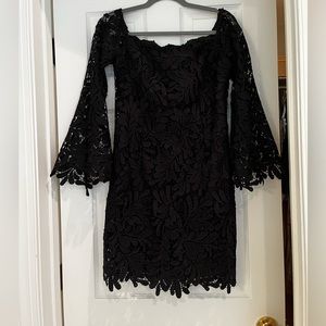 Bardot black dress with lace overlay